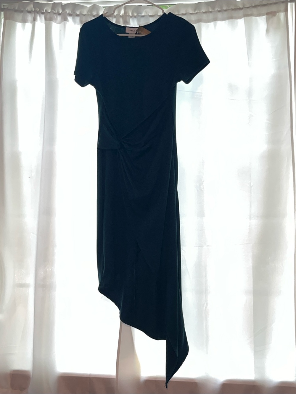 Gilli Dark Teal Green Asymmetrical Twist-Front Dress
